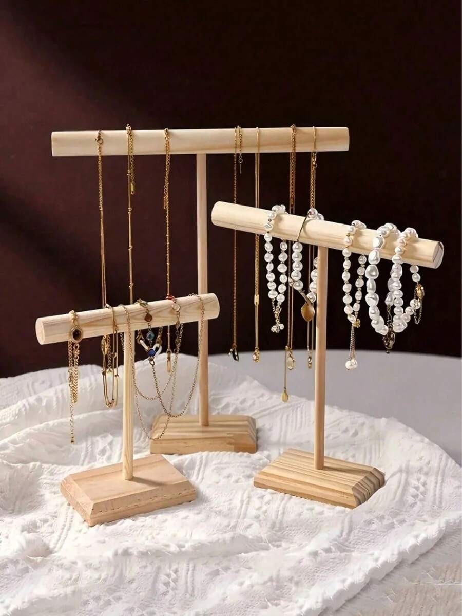 1件/2件/3件装便携式硬木手镯T型杆首饰展示架，手镯手表项链家居收纳展示架