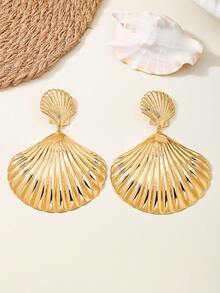 1 Pair Ocean Vacation Style Exaggerated Metal Shell (Large And Small) Stud Earrings, Suitable For Parties, Dinners, Summer Outfits And Photoshoots, Can Make The Face Look Slimmer - Yellow Gold - View 2