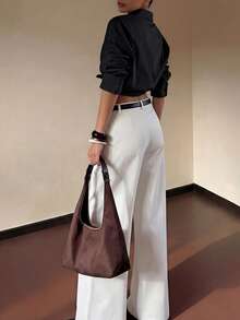 Women's Fashionable White Wide Leg Pants - High Waist Pleated Loose Design, Suitable For Valentine's Day, Carnival, Street Style And Office Wear - White - View 2