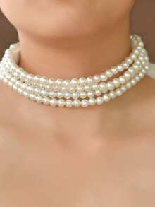 1pc Faux Pearl Beaded Bridal Cape, White Sheer Shoulder Wrap Floor Length, Suitable For Wedding, Engagement Ceremony, Wedding Photography, Party Dress Accessory - Multicolor - View 4