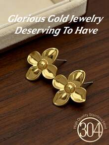 2 Pcs Of Women's 18K Gold Flower Ear Studs As A Women's Earpiece, Featuring Intricate Texture, Hammered Finish, Substantial Earpiece, Low-Allergenic Stainless Steel Material, Simple Design, Suitable As A Birthday Gift. - Gold - View 1