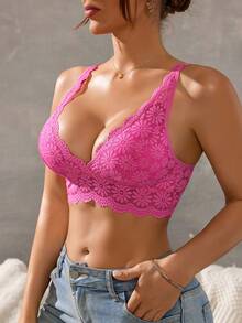 Áo lót không gọng ren hoa thời trang gợi cảm dành cho nữ, áo hai dây liền mạch. - Màu Hồng Tươi - Xem 5