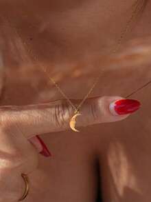Stainless Steel Waterproof & Fade-Resistant Gold/Silver Round Snake Chain Moon Pendant Necklace, Suitable For Women's Daily Wear - Smiling Moon - View 5