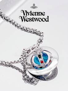 Vivienne Westwood New Tiny Orb Collection Medium Blue Ball Pilot Necklace Silver Tone, Brass - 藍色 - 查看 7