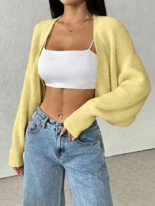 Cárdigan de punto de lana de unicolor acanalado informal para mujer - Amarillo - Ver 3