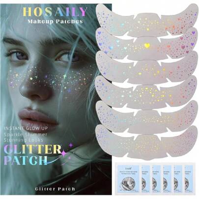 6 Pcs Holographic Glitter Freckles Face Tattoo, Waterproof Sparkle Body Glitter Speckles Patches For Women, Cute Star Glitter Stickers Temporary Tattoo  Accessories For Festival Rave,44396063