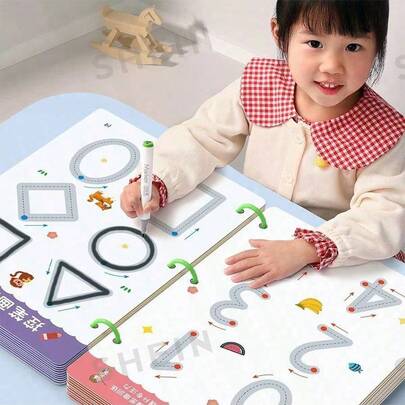 32页/本可重复使用的练字笔记本，英文字母学习书，蒙特梭利教育用书，包含2支书写笔