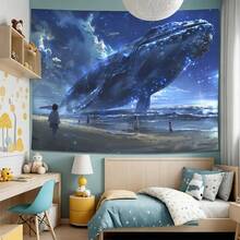 Glowing Polyester Fiber Wall Hanging With Starry Night Whale Beach Scene, Suitable For Living Room, Bedroom, Office Decor And Party Background - 22 - View 3