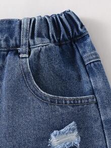 1 chiếc quần jeans nữ kiểu dáng thường ngày, phong cách đường phố, họa tiết trái tim, cạp chun, ống đứng, rách nhẹ, thích hợp cho mùa xuân/thu. - Rửa tối - Xem 5