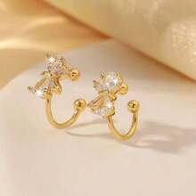 2pcs Crystal Rhinestone Marquise Butterfly Clip-On Earrings - Vàng - Xem 7