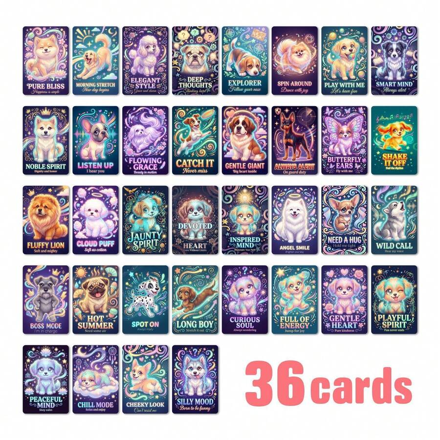 36pcs Cute Glowing Dog Fantasy Postcards, Birthday Gift, Inspirational Text Cards - 36 Cute Dog Dreamy Glowing Cards - View 1
