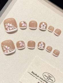 12片（脚趾甲）手工制作按压式脚趾甲，白色法式立体蝴蝶雕刻小钻石，可爱可拆卸脚趾甲，适合女士和女孩日常佩戴，可用于派对、美甲，赠送脚趾甲果冻胶和磨甲贴。 - 白色 - 查看 2