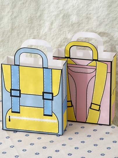 Cute Backpack Shaped Tote Bag Set, Graduation Season Memento, Daily Companion With Joyful Atmosphere. Recreating The Backpack Appearance In Blue-Yellow And Pink-Yellow Colors, Paired With Transparent Handle Design, Sturdy And Practical Bag Shape To Hold Stationery, Small Gifts, Etc. Made Of Lightweight And Durable Paper Material, Ideal Graduation Ceremony And Growth Memento Gift, Suitable For Graduation Season Souvenir And Whimsical Present Tote Bag.