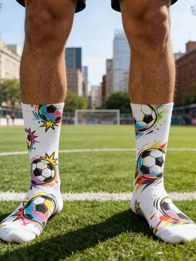 1 par de calcetines unisex del Mundial de Fútbol, calcetines de tubo recto de diseño minimalista con estampado colorido hasta el tobillo, adecuados para todas las estaciones, para hombres y mujeres