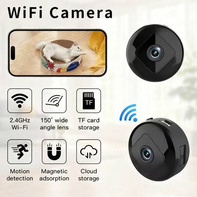 1 camera mini thông minh dành cho thú cưng, độ phân giải Full HD 1080P, hỗ trợ kết nối Wi-Fi 2.4G, điều khiển qua ứng dụng, đàm thoại hai chiều và phát hiện chuyển động, có thể sạc qua USB và được trang bị pin lithium sạc lại, dễ dàng lắp đặt và phù hợp để giám sát an ninh cho mèo, chó và các động vật nhỏ trong nhà (trong nhà/ngoài trời).