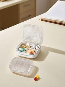 1pc Portable Weekly Pill Box, Waterproof Sealed Compact Pill Case For Medication Storage - 四位數 白色 + 白色 - 查看 13