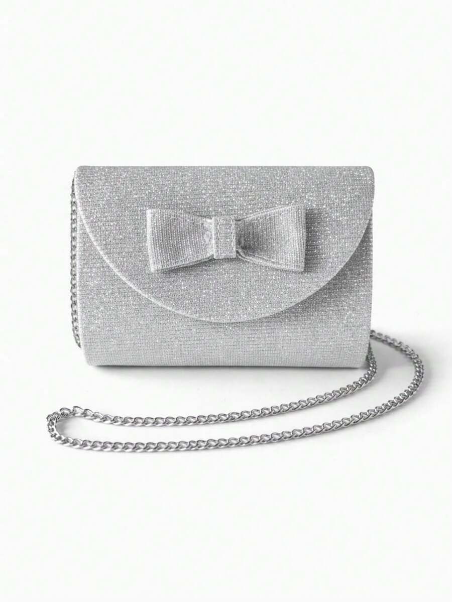 Girls' Handbag With Bow Tie, Cute Style, Modern, Compact And Comfortable - 銀色閃光 - 查看 1