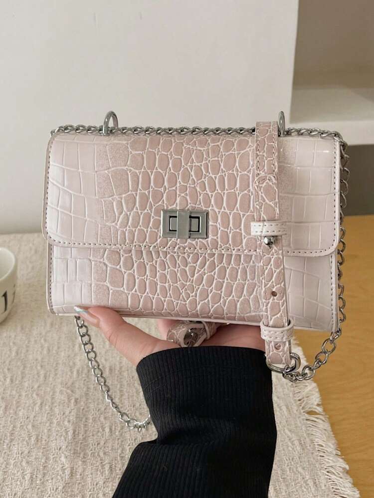 1 chiếc (7.9in*5.1in*3.2in) Túi đeo vai nữ thời trang, túi đeo chéo, túi xách tay, túi messenger, túi nắp gập, túi vuông, họa tiết da cá sấu dập nổi, chất liệu PU chống trầy xước và mài mòn, thích hợp cho mua sắm, hẹn hò, tụ họp, đi làm, dây đeo vai có thể điều chỉnh, quà tặng cho gia đình, bạn bè, bạn gái, túi đeo vai màu kaki thanh lịch tối giản thường ngày. - Nhiều màu - Xem 1