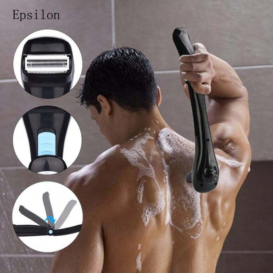 New Long-Handle Folding And Telescopic Ceramic Back Shaving Razor For Men, Body Hair Trimmer With Charging Function