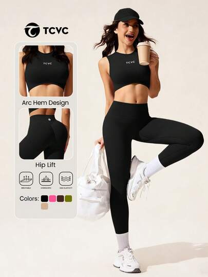  Bộ đồ thể thao liền mạch 2 mảnh TCVC Xuân/Hè mới, áo tank top crop thời trang và quần dài cạp cao ôm hông màu đào, bộ đồ thể thao thoải mái, thoáng khí, không đường may, phù hợp cho yoga, thể dục, chạy bộ, đồ thể thao nữ cho mọi mùa, quần nâng ngực liền mạch ôm sát dành cho nữ, bộ đồ tập thể dục cạp cao nhanh khô với sự thoải mái tuyệt vời.