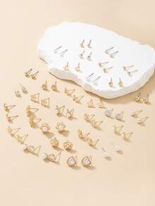 30 Pairs Women's Fashion Delicate Earrings Set, Flower, Heart, Bow Tie, Shiny Earrings, Suitable For Daily Wear, Commuting, Going Out, Jewelry, Holiday Gift, Can Be Given To Friends - Yellow Gold - View 2