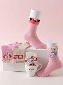 Disney 10/5 双装儿童袜子，艾莎公主冬季保暖中筒卡通袜，透气男女童校袜 - 彩色 - 查看 11