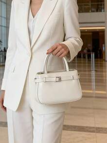 Túi xách mini màu hồng cho nữ, túi da kiểu cổ điển có khóa cài, túi đeo chéo dễ thương cho hàng ngày và dự tiệc. - trắng - Xem 6