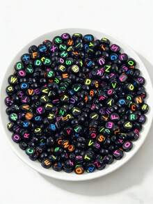 600/300/150颗鲜艳亚克力字母珠，4x7毫米扁平圆形字母吊坠，适用于DIY珠宝、手链、项链和工艺品 - 彩色 - 查看 12