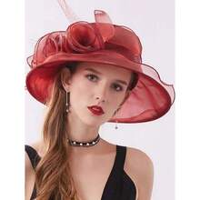 1pc Women Premium Organza Material Rose Flower Mesh Sun Hat, Breathable, Fashionable, Lightweight, Suitable For Women's Daily Outings, Travel, Banquet, Gathering - Multicolor - View 12