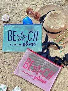 防水时尚沙滩包，饰有“Beach Please”海星印花图案。大容量透明化妆包，尼龙拉链设计，轻便耐用，适合春夏收纳，是游泳、海滩、潜水、暑假、返校的理想之选。轻便防晒收纳包，适合送给朋友、家人、女朋友、同学。生日、节日、派对、婚礼（伴娘）、母亲节、教师节的完美礼物和纪念品。化妆包、洗漱包、化妆袋、化妆收纳包、母亲节礼物、节日必备品、母亲节礼物。 - 彩色 - 查看 9