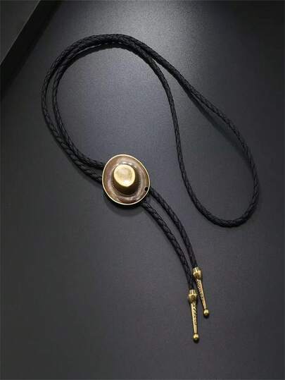 1 chiếc cà vạt Bolo kiểu retro với thiết kế mũ cao bồi, chất liệu PU, phong cách miền Tây nước Mỹ.