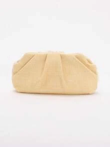 女士奶油色贝壳亮片褶皱手拿包，迷你链条斜挎包，适合婚礼、派对、舞会、晚宴等场合 - 杏色 - 查看 4