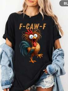 Funny Rooster Shirt, F-CAW-F Chicken Humor Tee, Silly Farm Animal Graphic Top, Birthday Men Women Plus Size 4XL 5XL - 藍色 - 查看 1