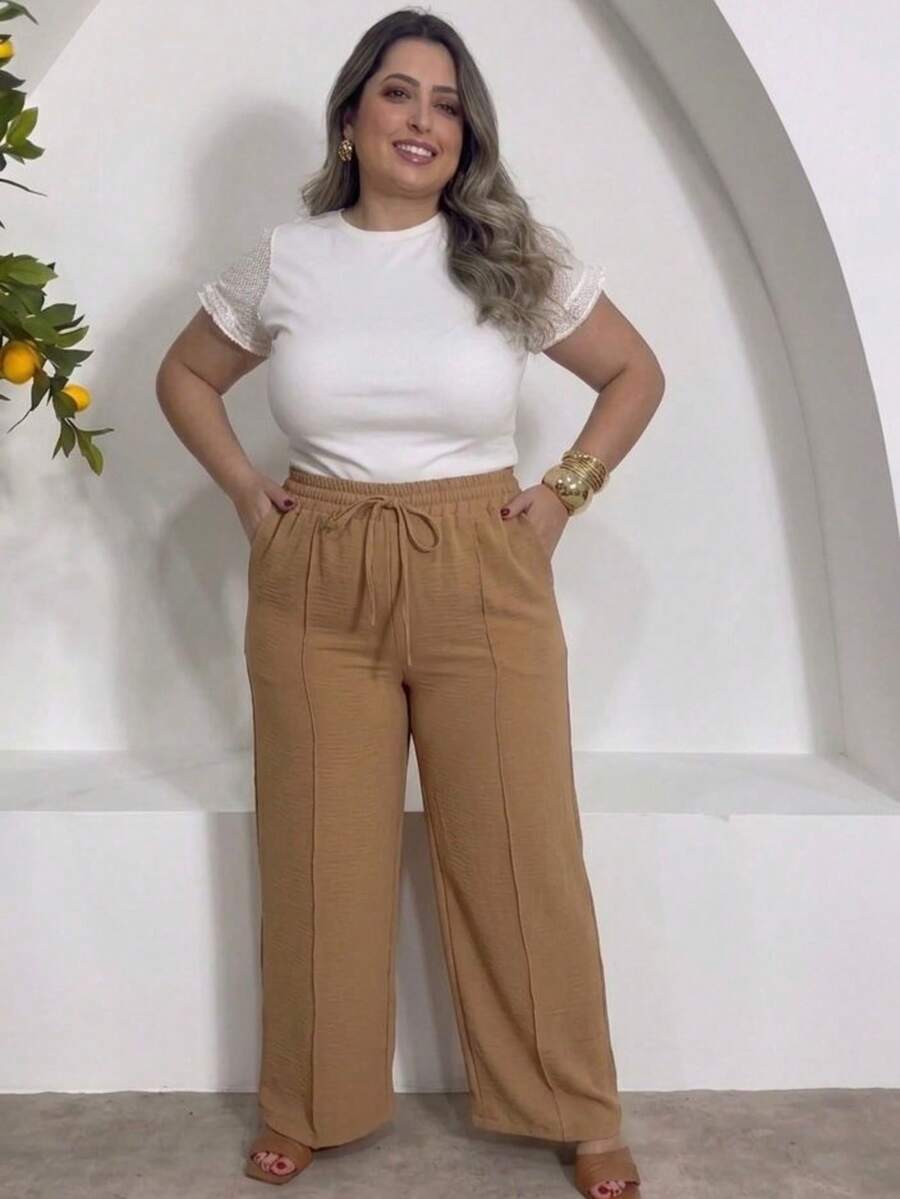 Duna Plus Size Trousers - Beige obscuro - Ver 1