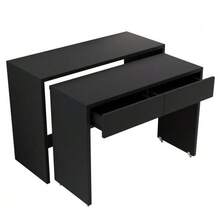 Shelf Desk + Chest Of Drawers - 2-In-1 Compact Desk, Extendable, The Entire Table Is Made Of 1.8 Cm Thick Wood, Equipped With Casters, Flexibly Combinable, Foldable Desk - Black - View 7