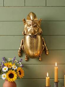 1pc Creative Resin Gold Rhinoceros Beetle Wall Decor, Handmade Insect Decoration Accessory, Suitable For Insect Lovers, Home Parties Or Insect Museum Displays - Gold - View 3