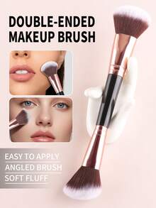 双头化妆刷，柔软刷毛，斜角轮廓刷+散粉刷，化妆工具 - 彩色 - 查看 2