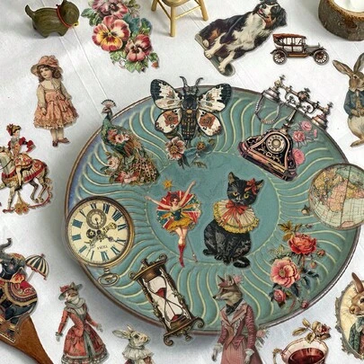 50 pièces Autocollants de l'époque victorienne pour scrapbooking, journal, agenda, bagage, cahier, bouteille, téléphone