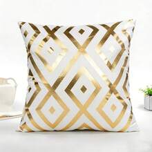 1pc Plush Foil Print Throw Pillow Cover, For Living Room, Sofa, Bedroom - Hot Stamping Diamond - View 12