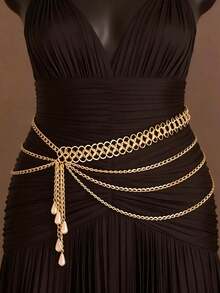 1pc Exaggerated Gold Sexy Party Body Chain With Multi-Layer Faux Pearl Tassels, Women's Waist Chain, Gift For Girlfriend, Sisters, Birthday, Vacation, Party - Bạc - Xem 4