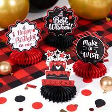 8 Stücke rote & schwarze Geburtstags-Party Wabenzentrum Dekorationen - mit glitzernden Geburtstagskuchen & Cupcake Designs mit "Alles Gute zum Geburtstag" Text, geeignet für 16-60 Jahre alte Erwachsenen Geburtstags-Party und Feier, rote & schwarze Tisch-Mittelstück - Mehrfarbig - Übersicht 3