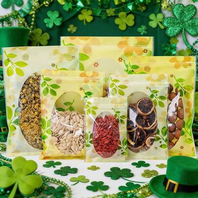 50/100 túi đựng quà ngày lễ Thánh Patrick, túi đáy phẳng tự dán có cửa sổ để đựng kẹo, đồ ăn nhẹ, quà tặng đám cưới, thực phẩm.