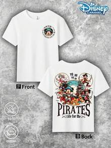A Disney *Pirates Of The Caribbean*-Themed Summer T-Shirt, Suitable For Both Boys And Girls To Wear To Holiday Parties, Family Meals, Outdoor Activities, And While Traveling-Making It The Perfect Gift For Children Visiting Disneyland. - 白色 - 查看 2