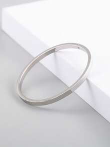 Gelang Baja Tahan Karat, Gelang Kasual Elegan dengan Gesper Oval, Ukuran L (Cocok untuk Wanita) - L Perak - View 3