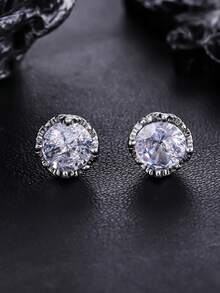 1 Đôi bông tai đính đá CZ lấp lánh hình vương miện bạc, thiết kế tối giản sang trọng, trang sức unisex, hoàn hảo cho đeo hàng ngày, đi làm, hẹn hò và là lựa chọn quà tặng lý tưởng. - A - Xem 4