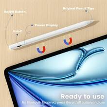 Bút cảm ứng tương thích với Apple A16 thế hệ thứ 10, bút cảm ứng sạc nhanh cho các dòng máy 2025-2018 A16/11-6th, Air 11"/13" M3/M2/5th-3rd, Pro 13"/11"/M4/12.9", Mini A17 Pro/6/5th. Có chức năng chống chạm lòng bàn tay và hỗ trợ độ nghiêng. - trắng - Xem 5