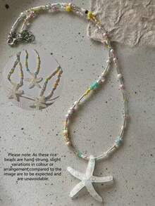 1件甜美清新波西米亚风树脂海星彩色串珠项链，适合海滩度假佩戴（珠子颜色顺序可能与图片略有不同） - 彩色 - 查看 2