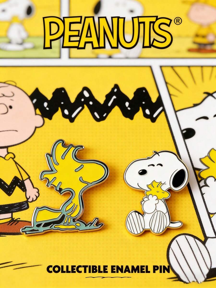Peanuts 花生漫画官方授权收藏徽章 锌合金珐琅徽章 史努比新奇饰品 男女通用胸针 夹克翻领徽章 动漫背包徽章 防锈金属胸针 生日礼物 1枚 - 彩色 - 查看 1