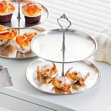 1pc Small 2/3-Tier Stainless Steel Cupcake Stand, Dessert Tray, Cake Fruit Candy Display Rack, Multi-Layer Dessert Stand, Reusable, Suitable For Christmas, Wedding, Birthday, Baby Shower, Afternoon Tea Decor - Stainless Steel Dessert Plate, Stainless Steel Cake Stand - Mirror Silver - View 3