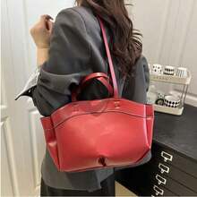 1pc Women's Canvas Bag, Large Capacity Shoulder Bag With Inner Pockets And Adjustable Strap, Practical Handbag For Daily Use, Shopping And Travel - Đỏ - Xem 6